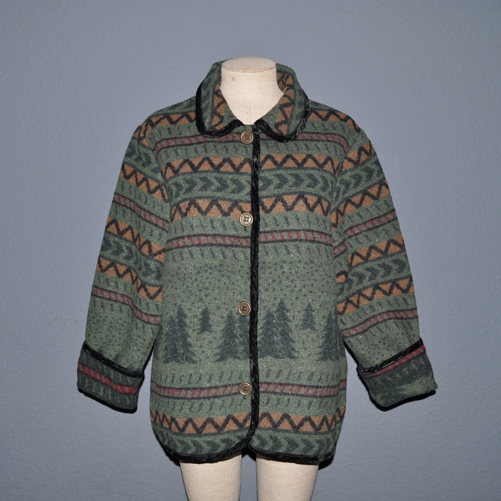 Vintage COLDWATER CREEK Tree Print Blanket Jacket - Picture 1 of 7